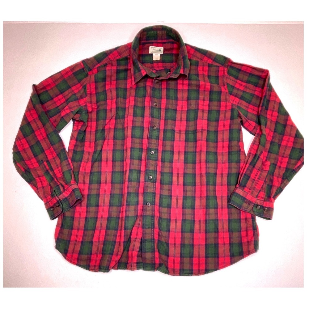 L.L. Bean Men Shirt Flannel Plaid Long Sleeve XL Red Green